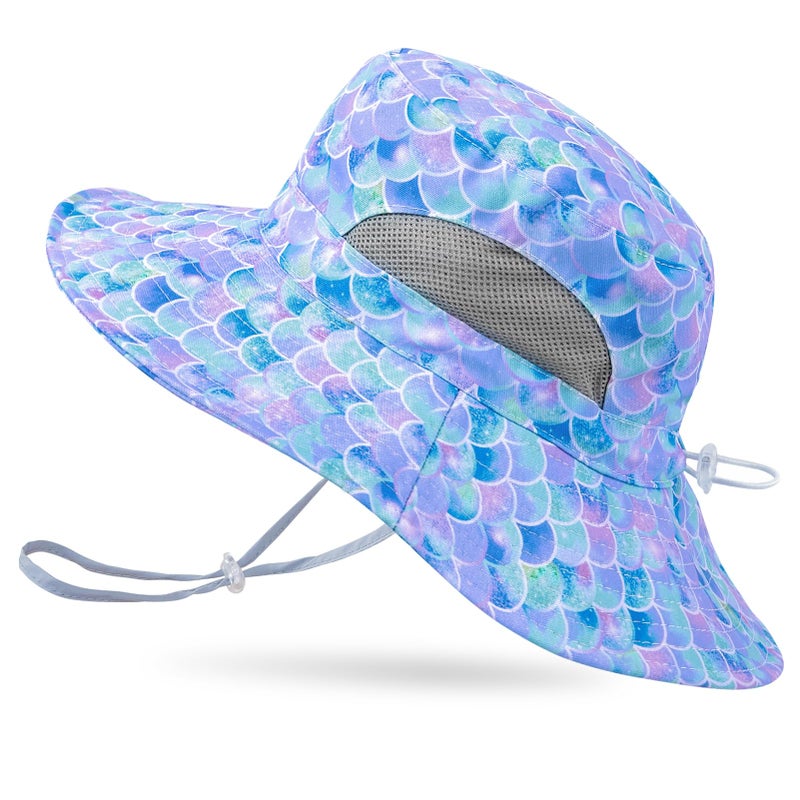 ICOSY Kids Sun Hat for Girls Mesh Bucket Hat Toddler UV Protection Beach Hat Kids Foldable Fishing Hat for Girls 2-8 Years Blue - Image 1